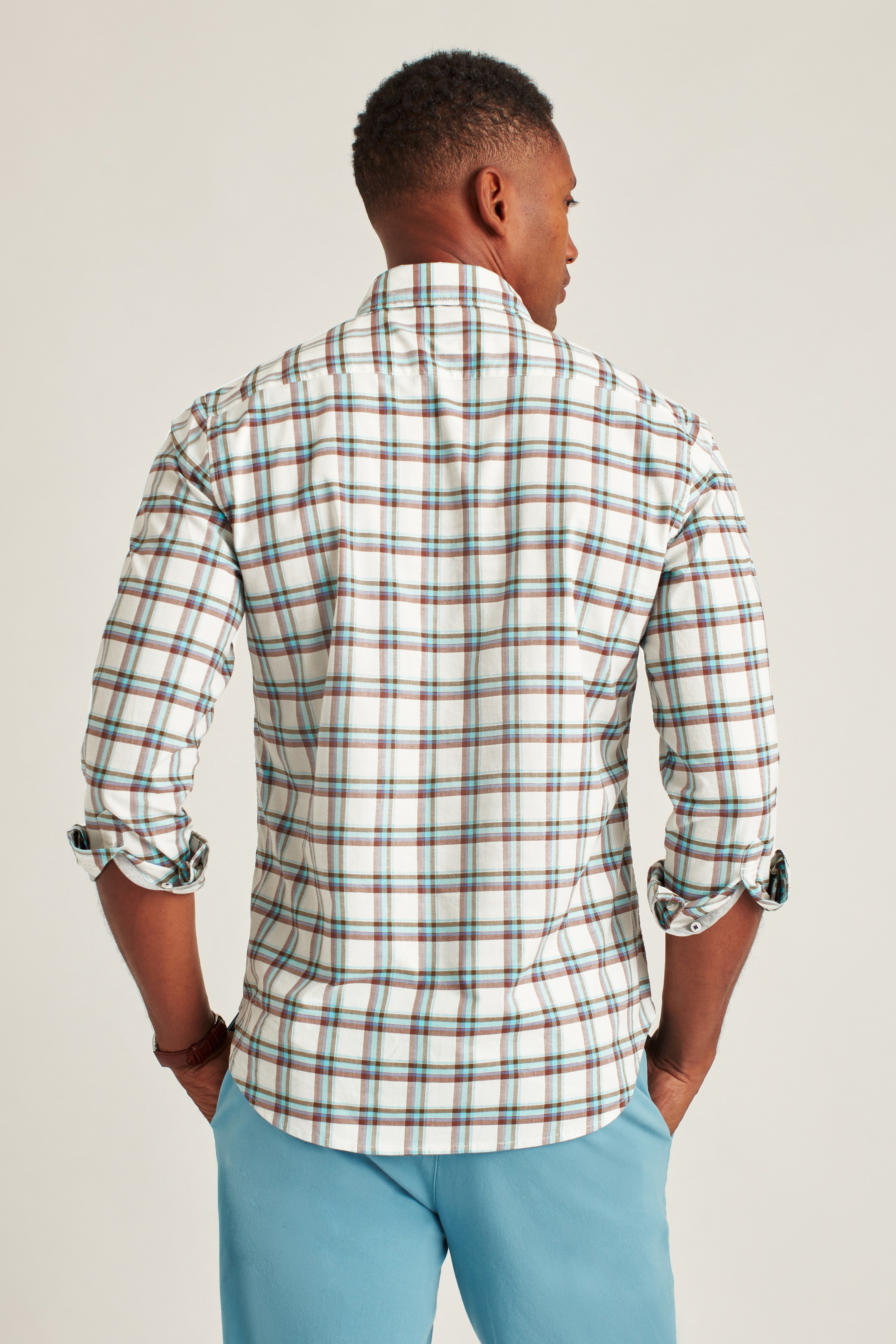 Wholesale,Bonobos, Bonobos White Plaid Print Stretch Long Sleeve Shirt, White, Small-40-TagS
