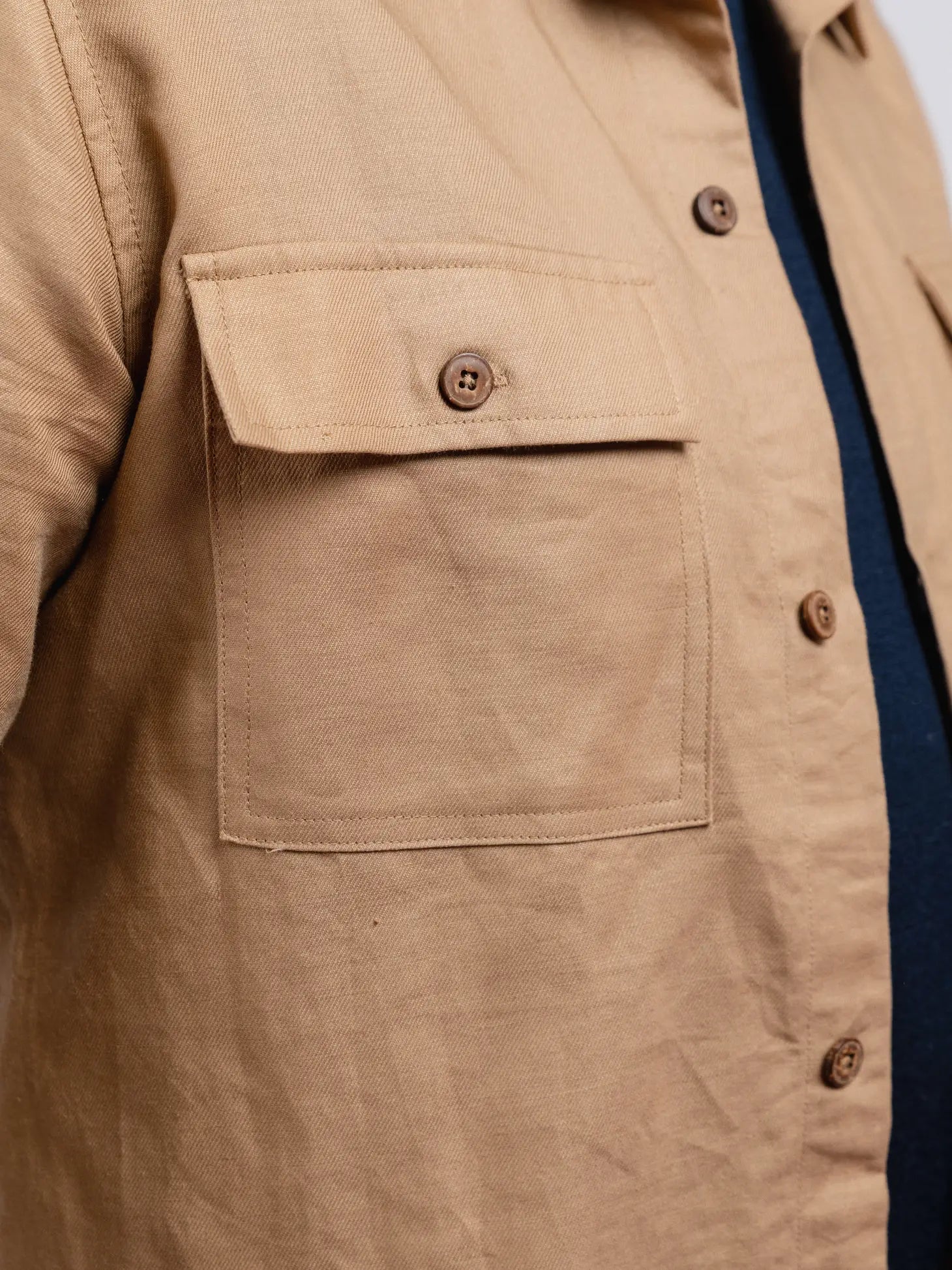 Faire,SMF, SMF Tan Linen Blend Long Sleeve Overshirt, Tan, Small-41-TagS