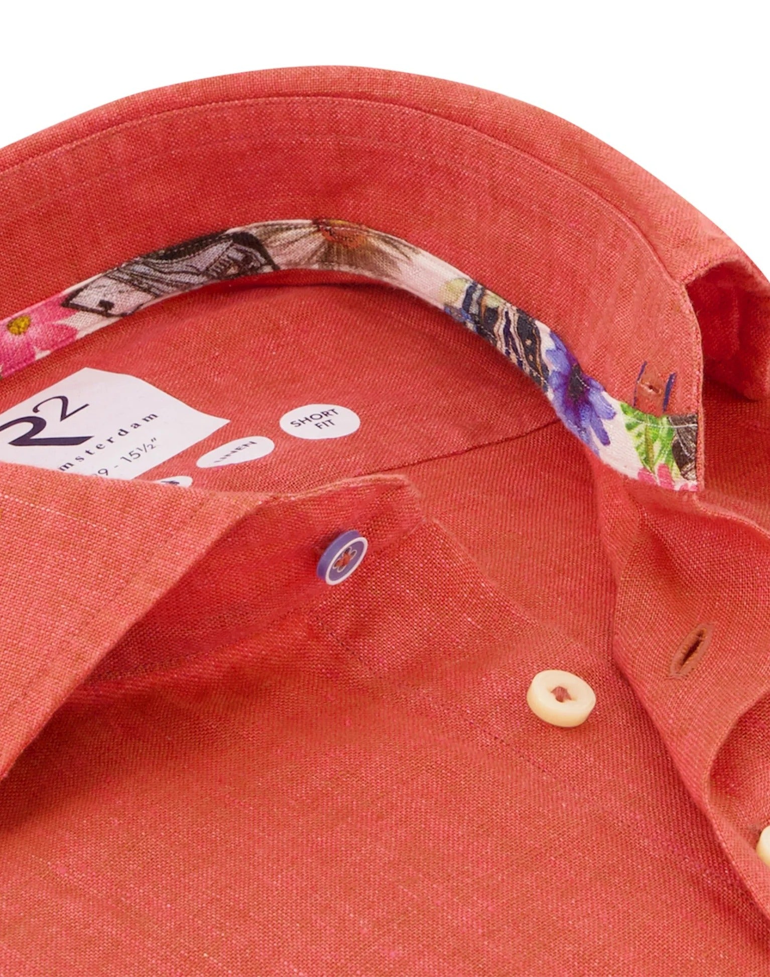 Brand Partner,R2 Amsterdam, R2 Amsterdam Orange Linen Long Sleeve Shirt Contrast print with Classic Buggy Paisley, Orange, Extra Extra Large-52-Tag45Large-46-Tag42