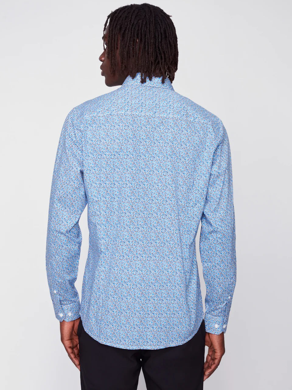 Wholesale,Projek Raw, Projek Raw Blue Houndstooth Print Long Sleeve Stretch Button Up Shirt, Blue, Extra Extra Large-51-TagXXL