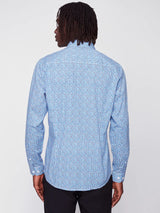 Projek Raw Blue Houndstooth Print Long Sleeve Stretch Button Up Shirt