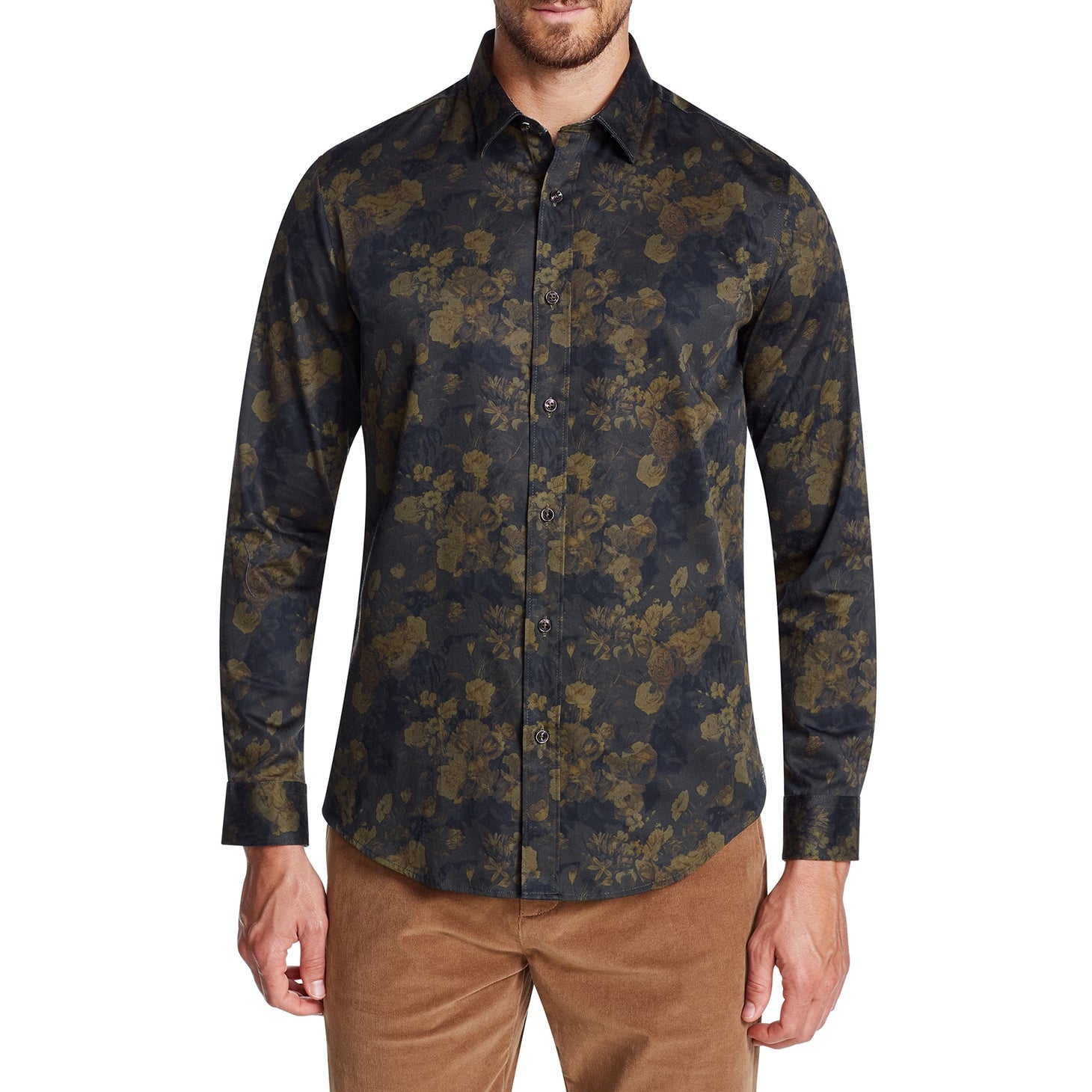 Faire,Brooklyn Brigade, Brooklyn Brigade Brown Floral Print Button Up Shirt, Brown, Large-46-TagL