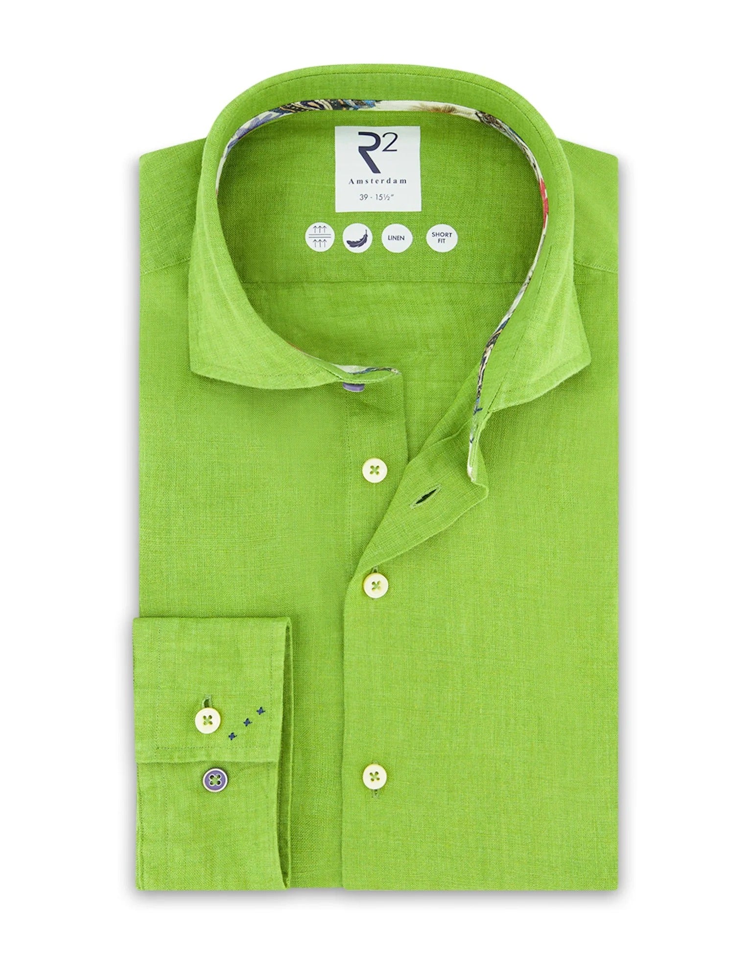 Brand Partner,R2 Amsterdam, R2 Amsterdam Green Linen Long Sleeve Shirt Contrast print with Classic Buggy Paisley, Green, Medium-44-Tag41