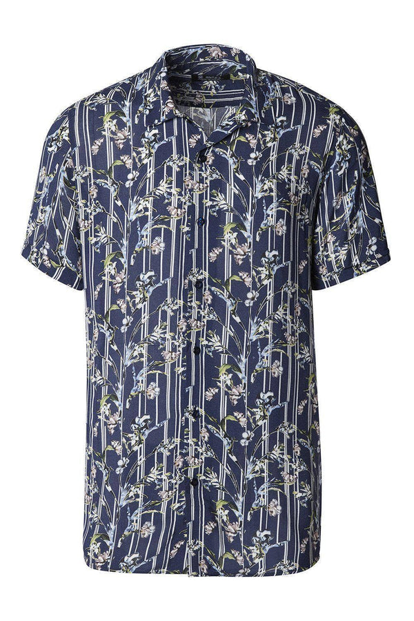 Ron Tomson Navy Blue Floral Short Sleeve Button Up Shirt