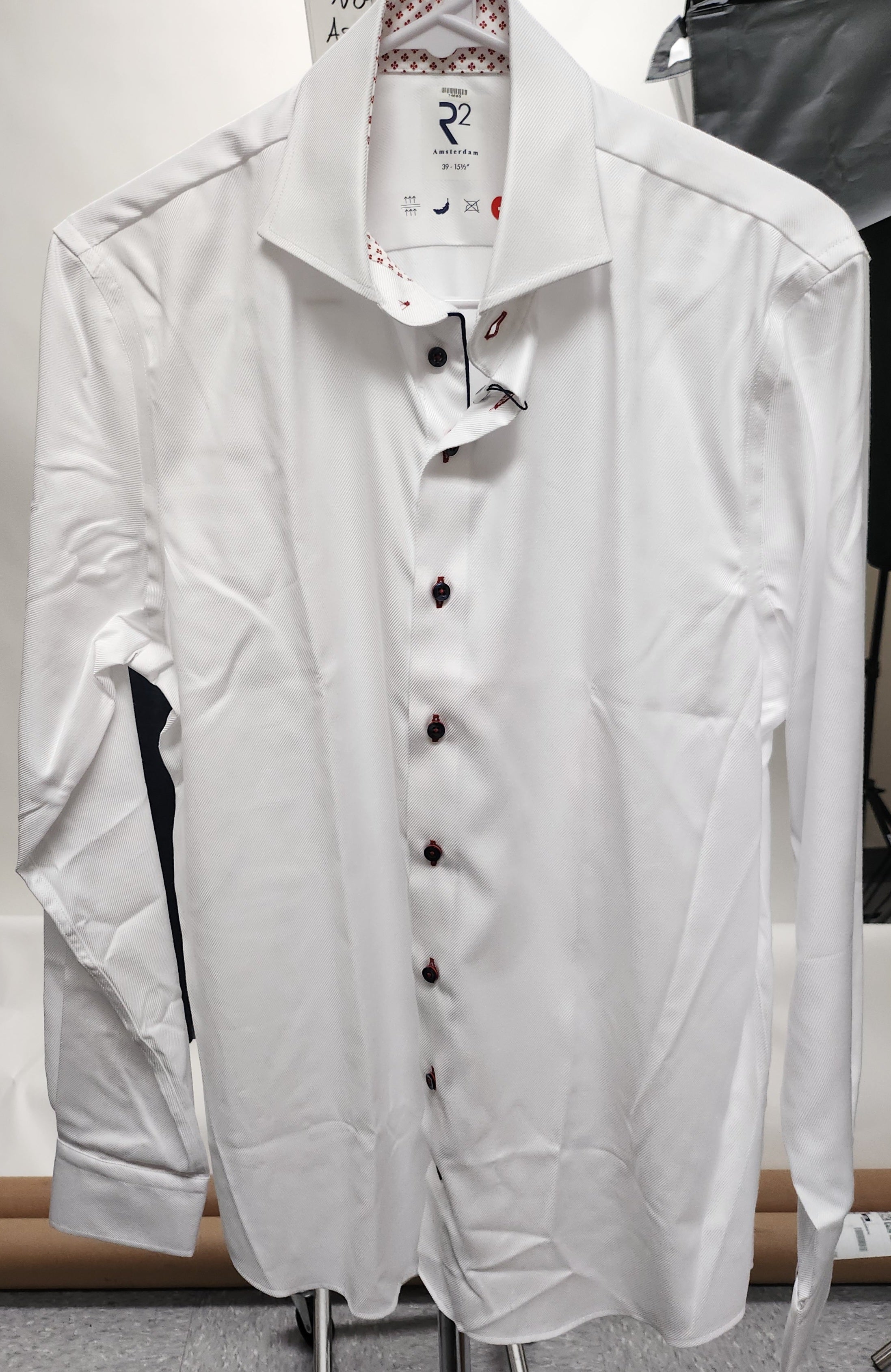 Brand Partner,R2 Amsterdam, R2 Amsterdam White Long Sleeve Button Up Shirt with Flower Collar Contrast, White, Small-41-Tag39