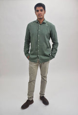 Suit Sartoria Olive Green Linen Long Sleeve Button Up Shirt