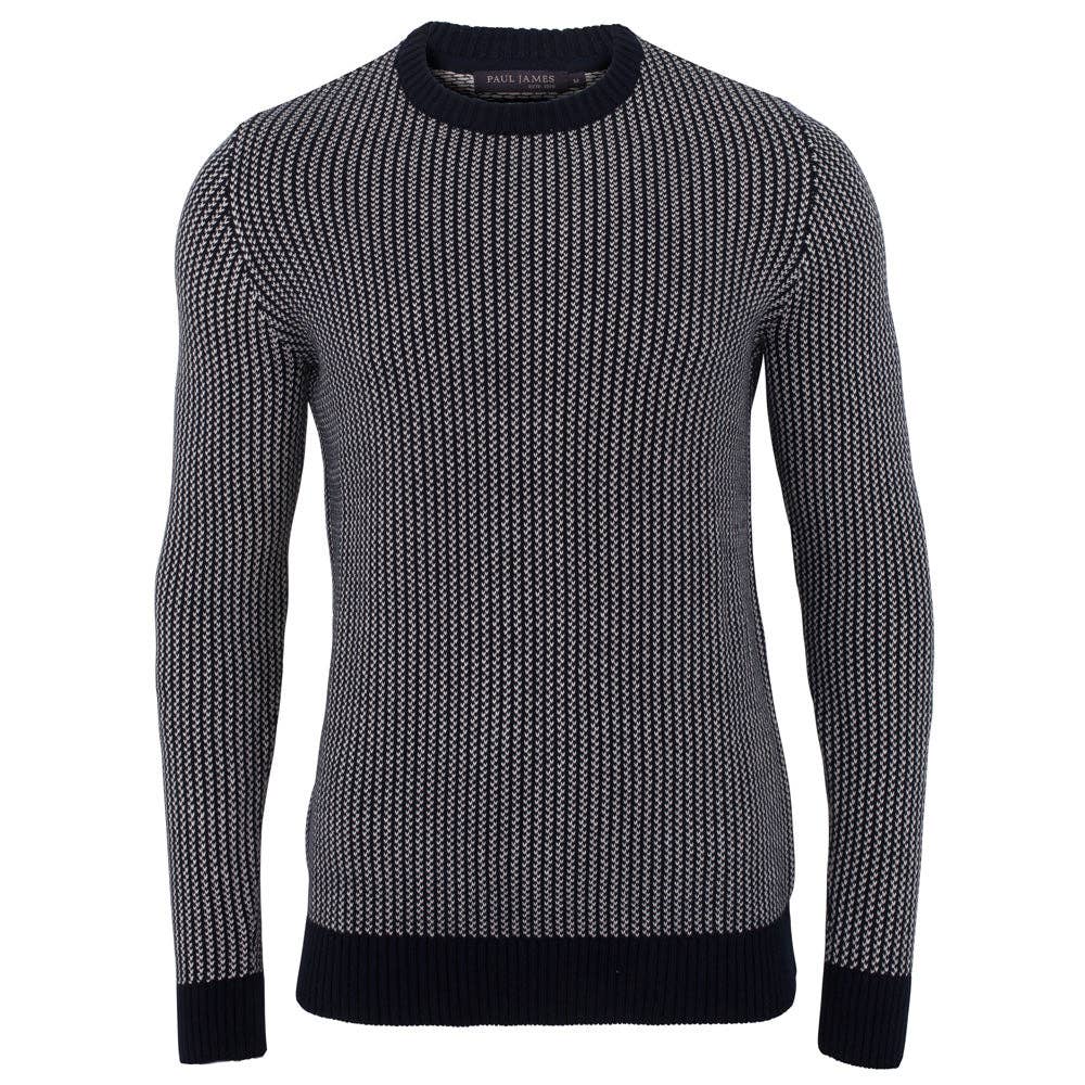 Faire,Paul James, Paul James Navy Tuck Stitch Crewneck Sweater, Blue, Medium-40-TagM