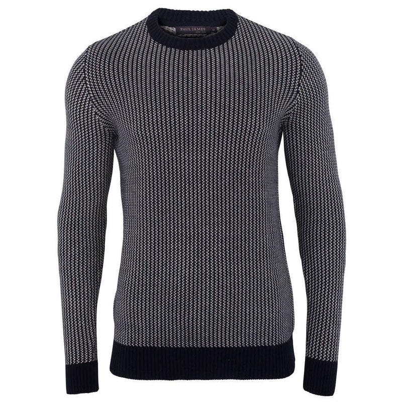 Paul James Navy Tuck Stitch Crewneck Sweater