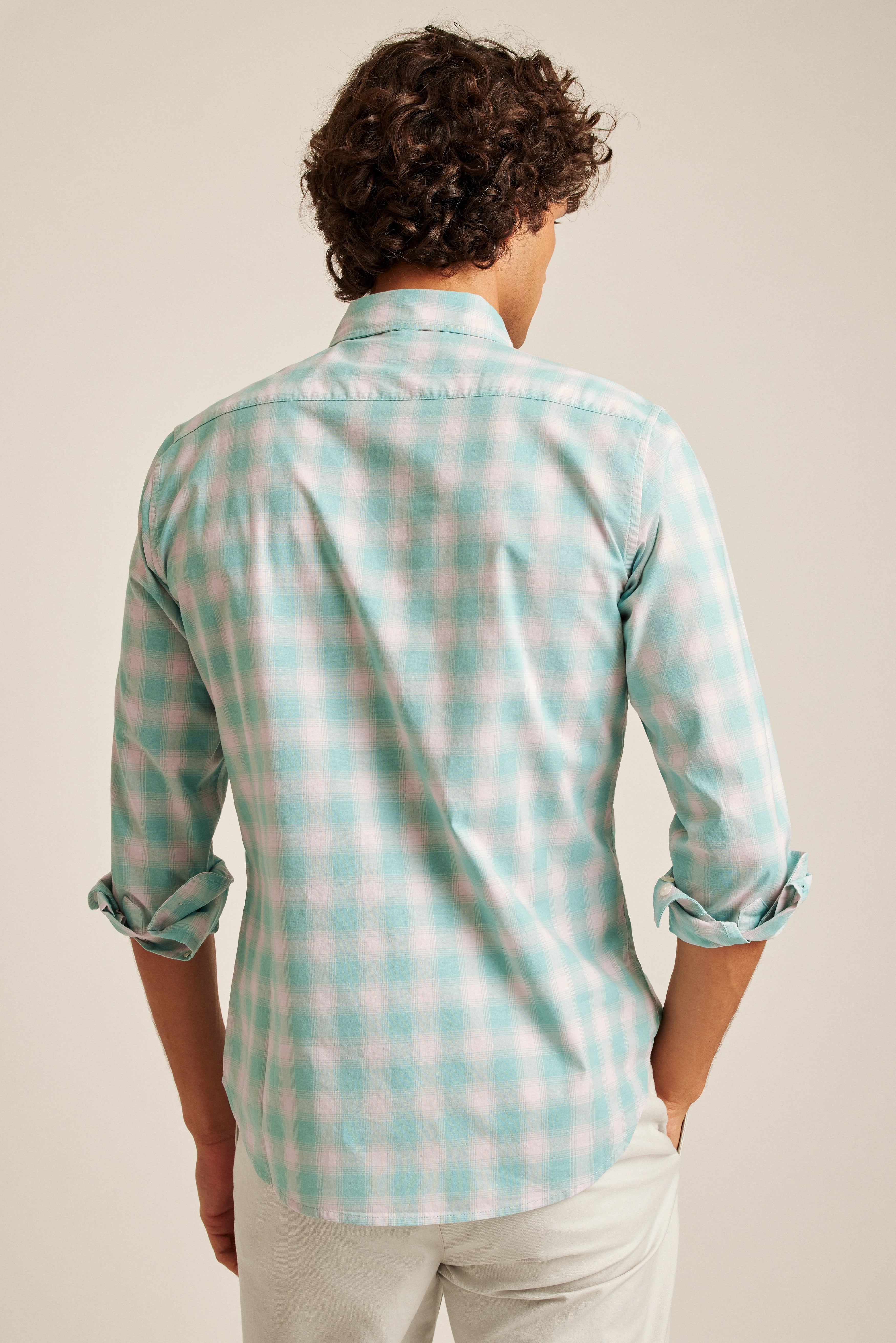 Wholesale,Bonobos, Bonobos Pastel Green Plaid Stretch Long Sleeve Shirt, Green, Large-45-TagL