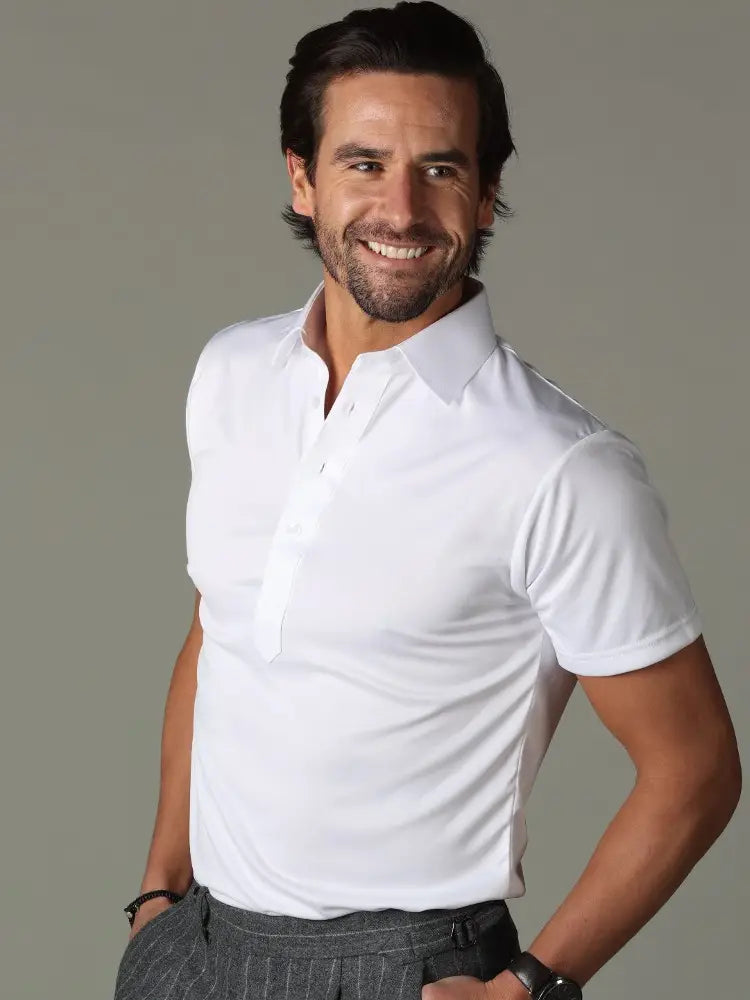 Collars & Co, Collars & Co White Down 4-Way Stretch Short Sleeve Polo, White, Medium-42-TagM