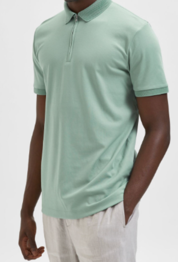 Wholesale,Selected Homme, Selected Homme  Granite Green Half Zipper Short Sleeve Polo, Green, Medium-42-TagM