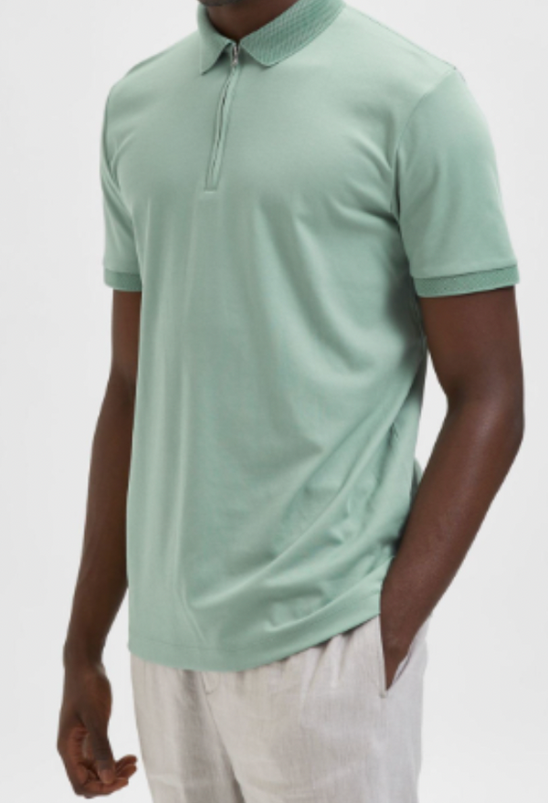 Selected Homme  Granite Green Half Zipper Short Sleeve Polo