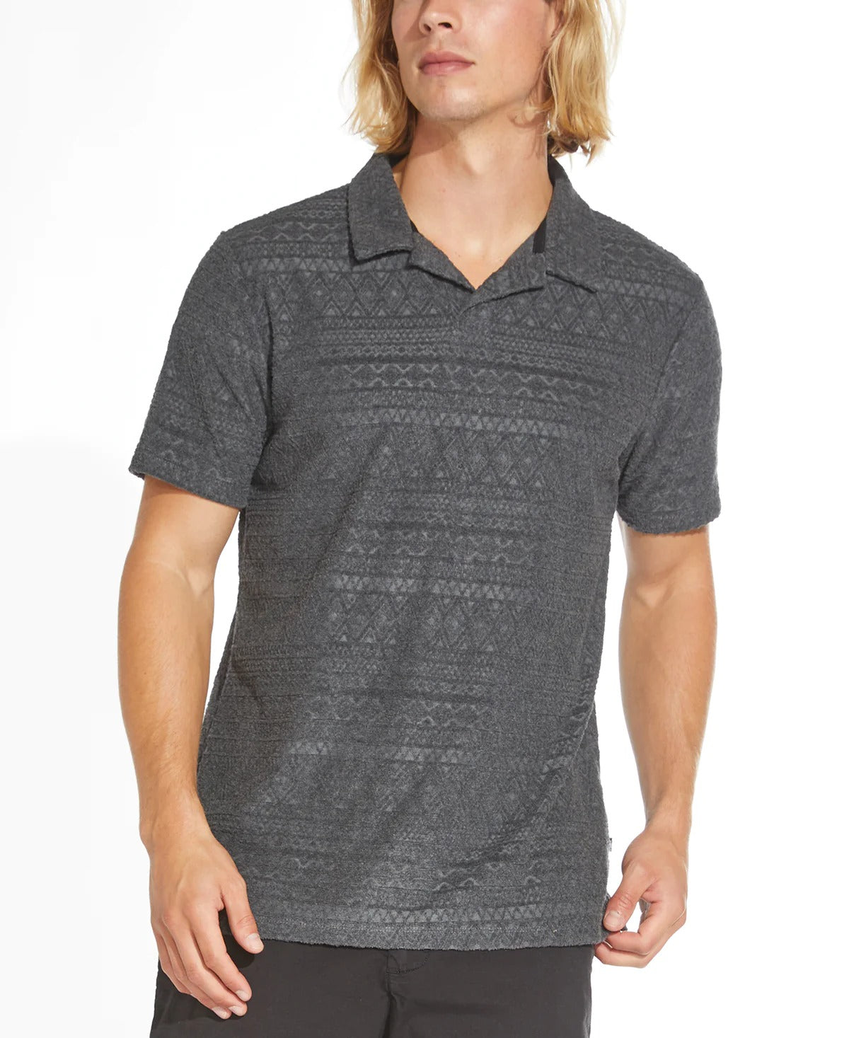 Wholesale,Civil Society, Civil Society Heather Dark Charcoal Jacquard Short Sleeve Resort Polo, Grey, Extra Large-46-TagXL
