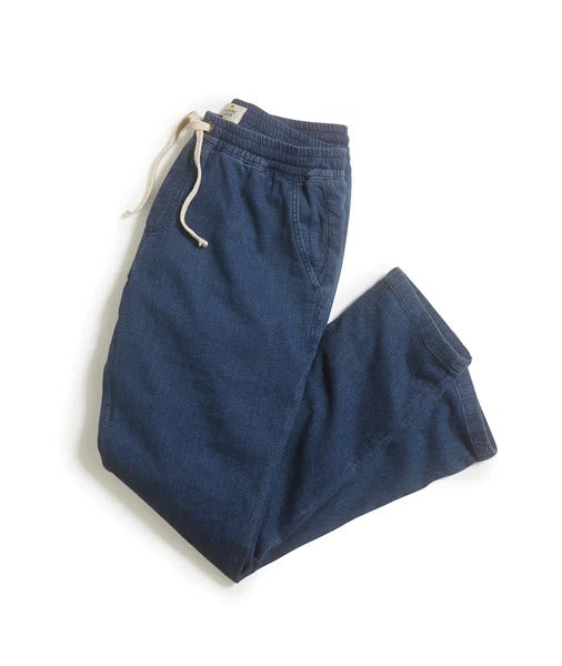 Marine Layer Indigo Textured Relaxed Fit Drawstring Pull On Pant