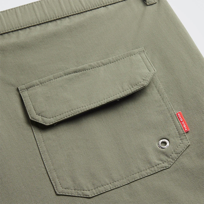 Public Beach Olive Performance Hybrid 7" Short with Back Elastic Waistband