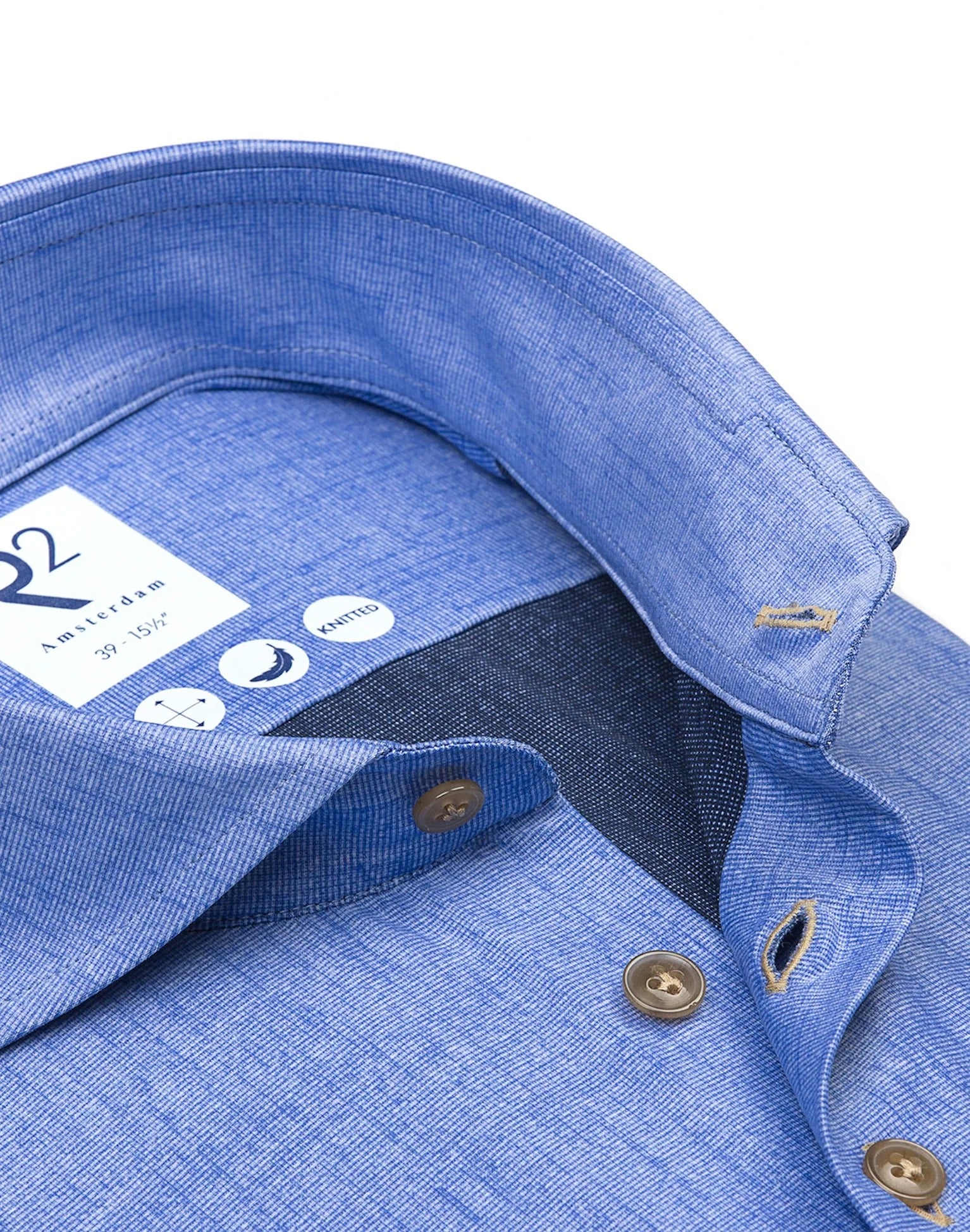 Brand Partner,R2 Amsterdam, R2 Amsterdam Blue 4-Way Stretch Knitted Shirt, Blue, Medium-43-Tag41