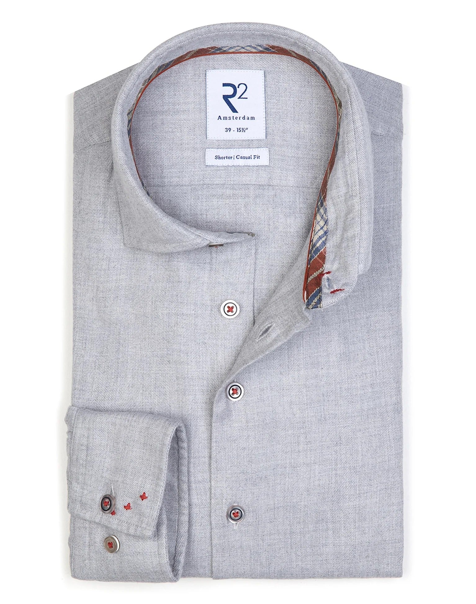 Brand Partner,R2 Amsterdam, R2 Amsterdam Grey Flannel Long Sleeve Button Up Shirt with Multicolor Tartan Print Contrast, Grey, Extra Large-51-Tag45