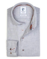 R2 Amsterdam Grey Flannel Long Sleeve Button Up Shirt with Multicolor Tartan Print Contrast