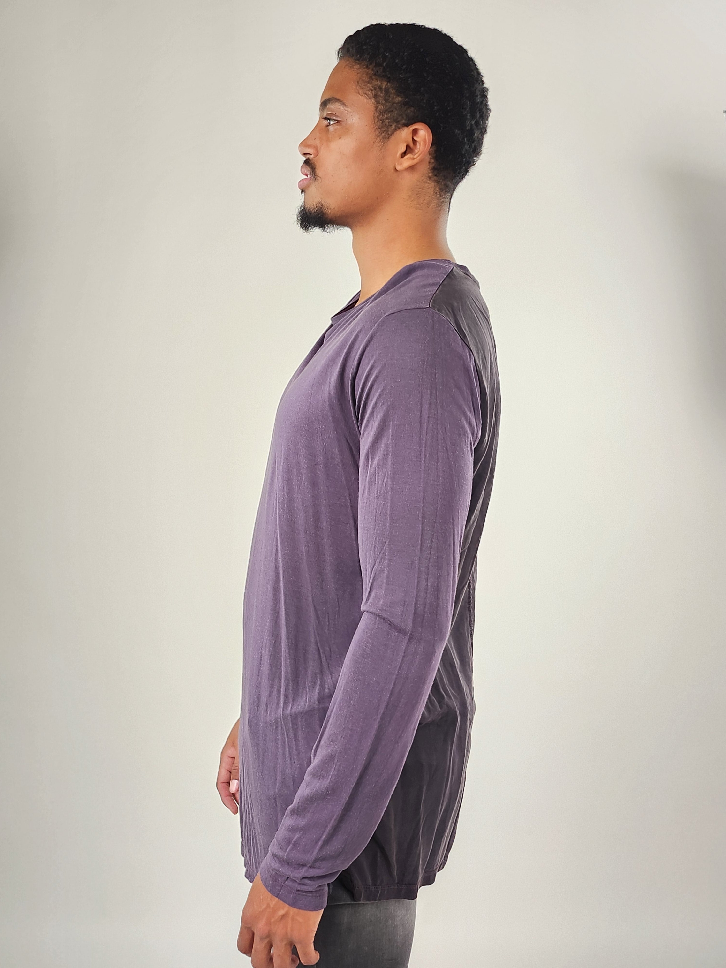 Wholesale,Reesedeluca, Reese De Luca Purple Long Sleeve T-Shirt with Back Contrast, Purple, Medium-42-TagM