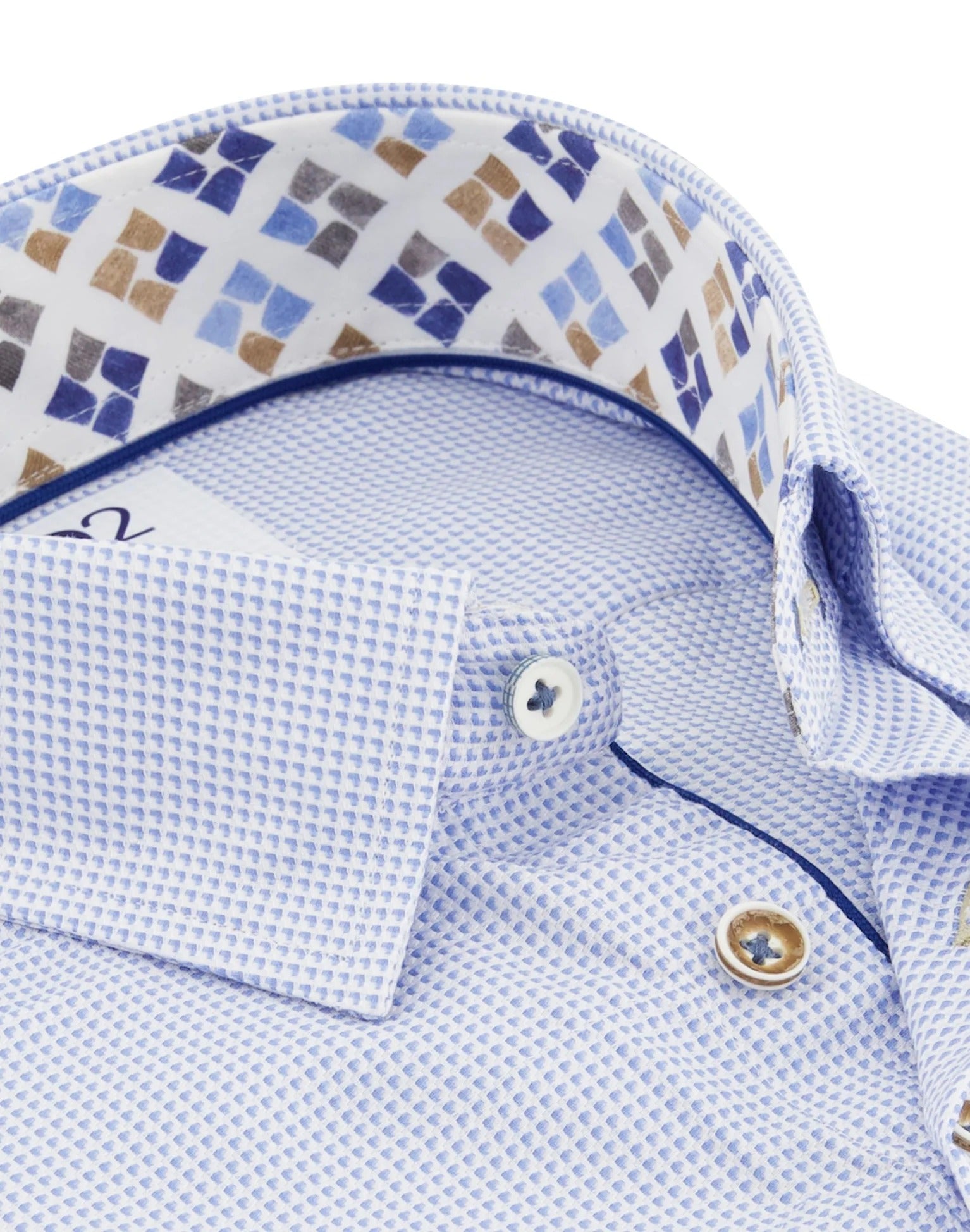 Brand Partner,R2 Amsterdam, R2 Amsterdam Light Blue Stripe Long Sleeve Button Up Shirt with Cup Print Collar Contrast, Blue, Medium-45-Tag42Extra Extra Large-53-Tag46Small-41-Tag39