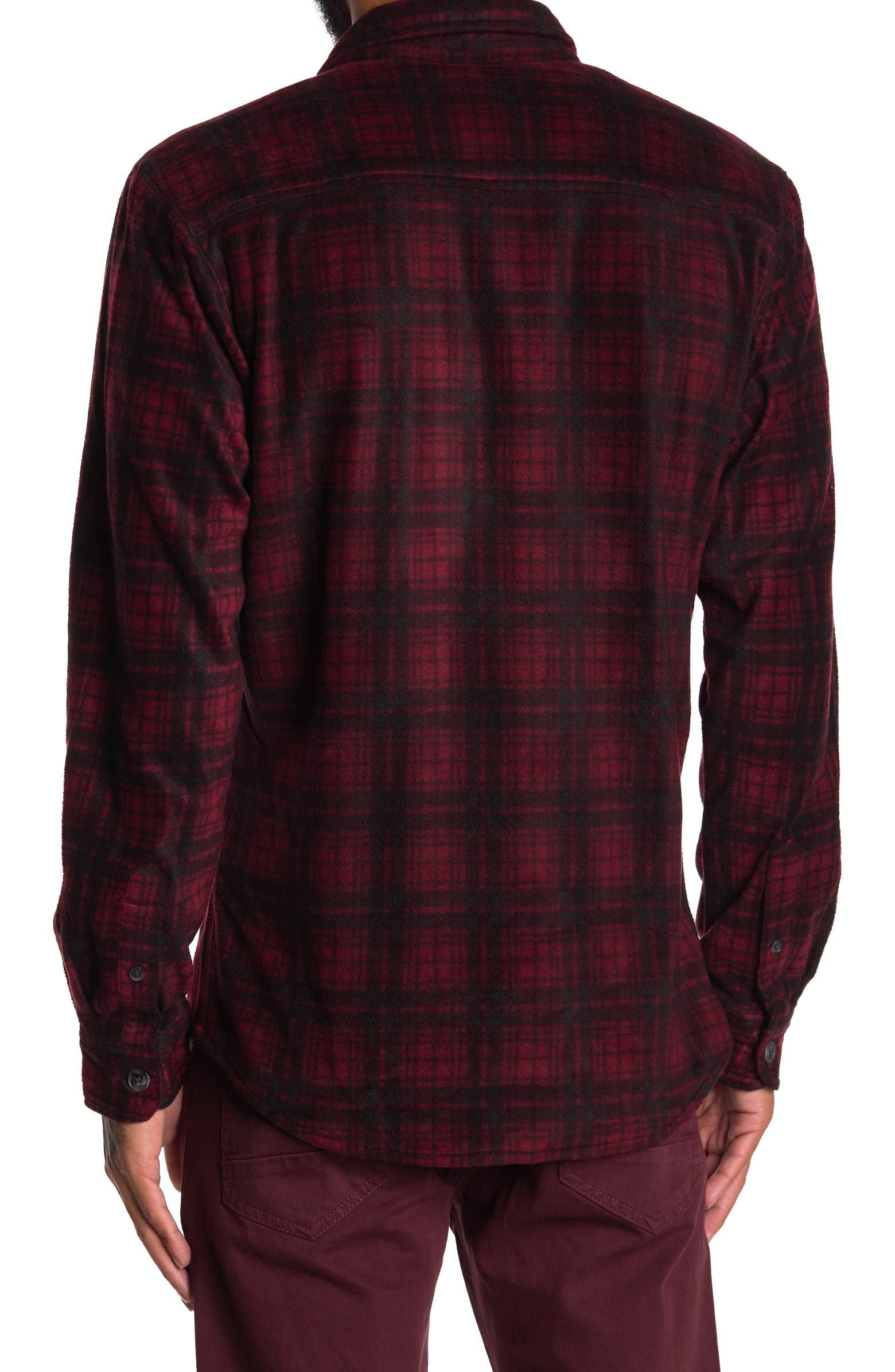 Nordstrom Rack, Vintage 1946 Burgundy Plaid Lightweight Microfleece Knit Full Zip Shirt Jacket, Red, Small-41-TagS