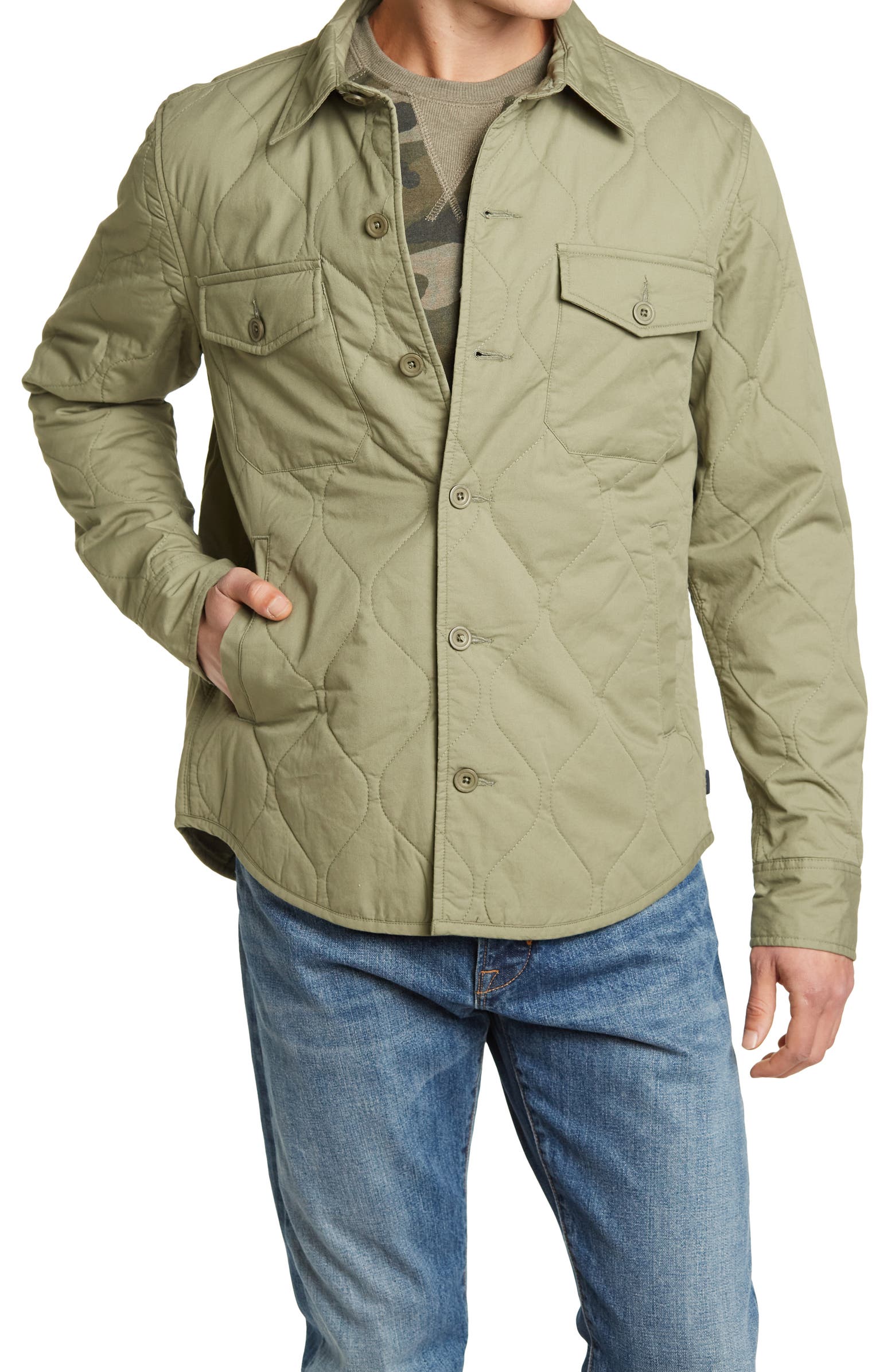 Nordstorm Rack,Lucky Brand, Lucky Brand Olive Quilted Shacket, Green, Small-42-TagS