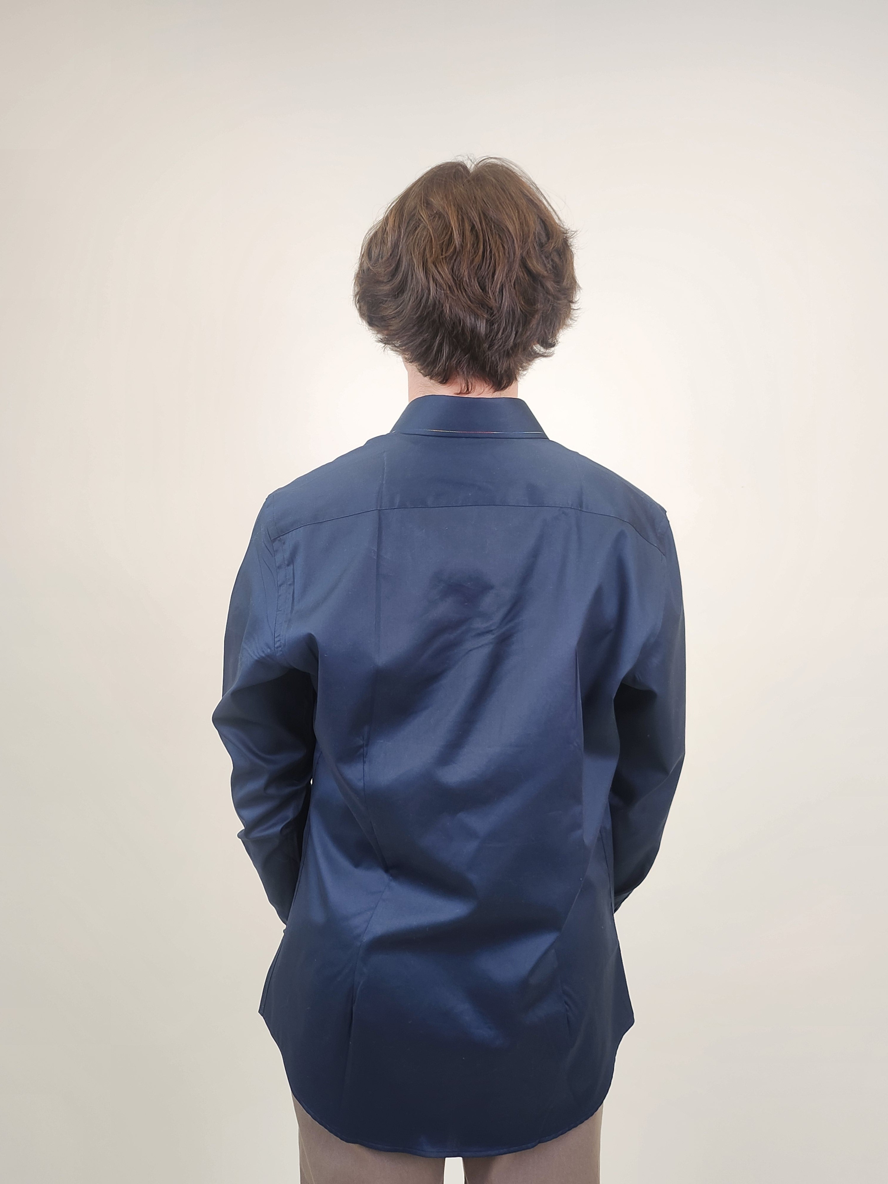 Brand Partner,R2 Amsterdam, R2 Amsterdam Navy 100% Organic Cotton Shirt with Paint Contrast, Blue, Medium-44-Tag41