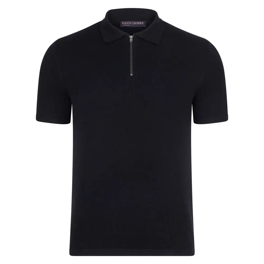 Faire,Paul James, Paul James Navy Quarter Zip Shortsleeve Polo, Blue, Medium-42-TagM