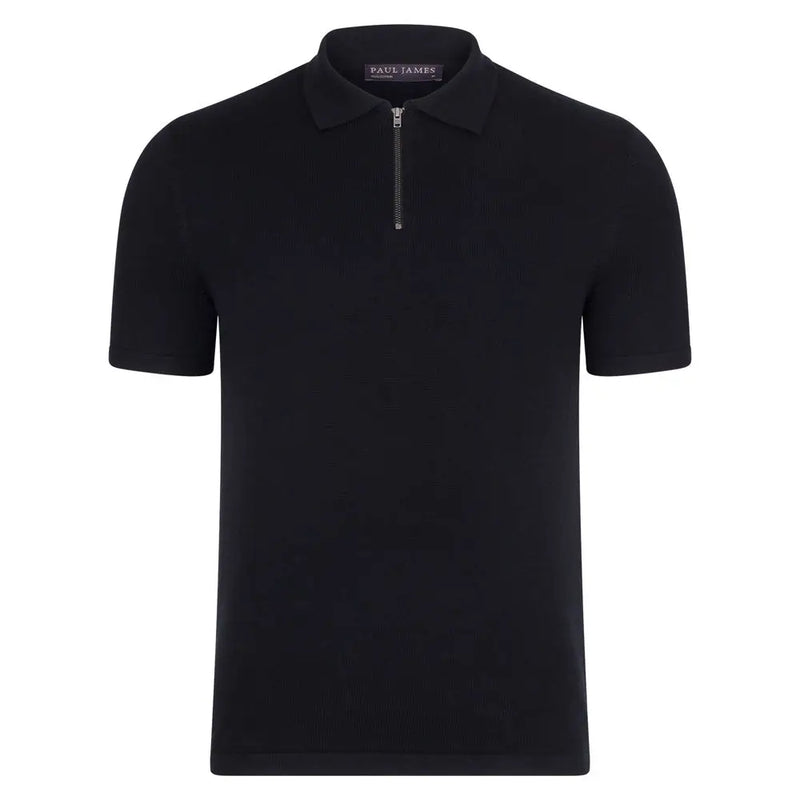 Paul James Navy Quarter Zip Shortsleeve Polo