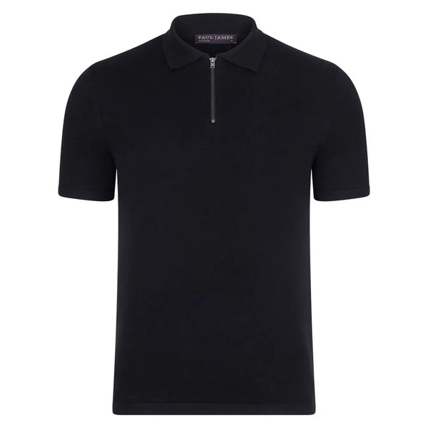 Paul James Navy Quarter Zip Shortsleeve Polo