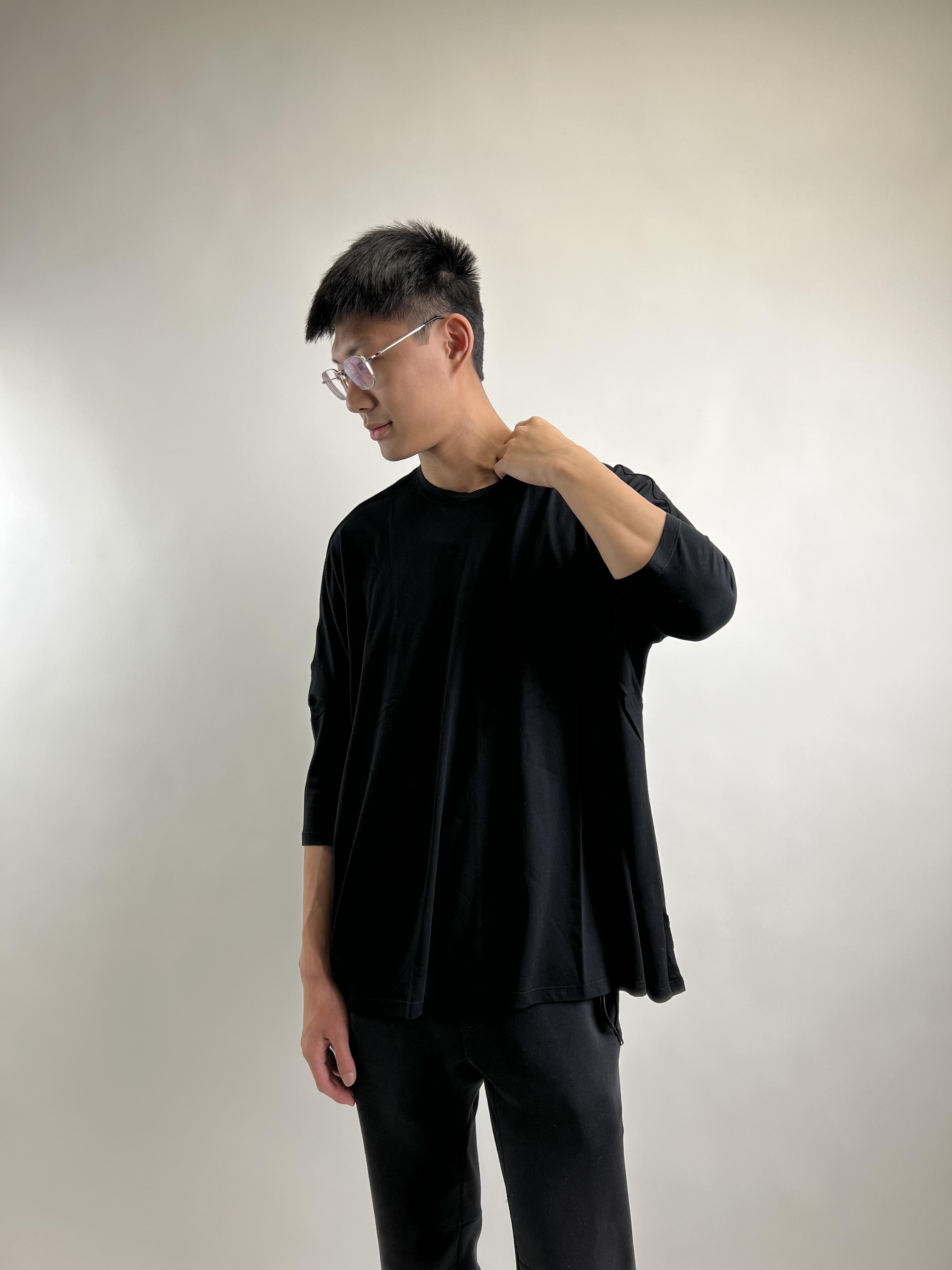 Wholesale,Reesedeluca, Reese De Luca Black Drop Shoulder Elbow Length Sleeve T-Shirt, Black, Extra Extra Large-58-TagXS