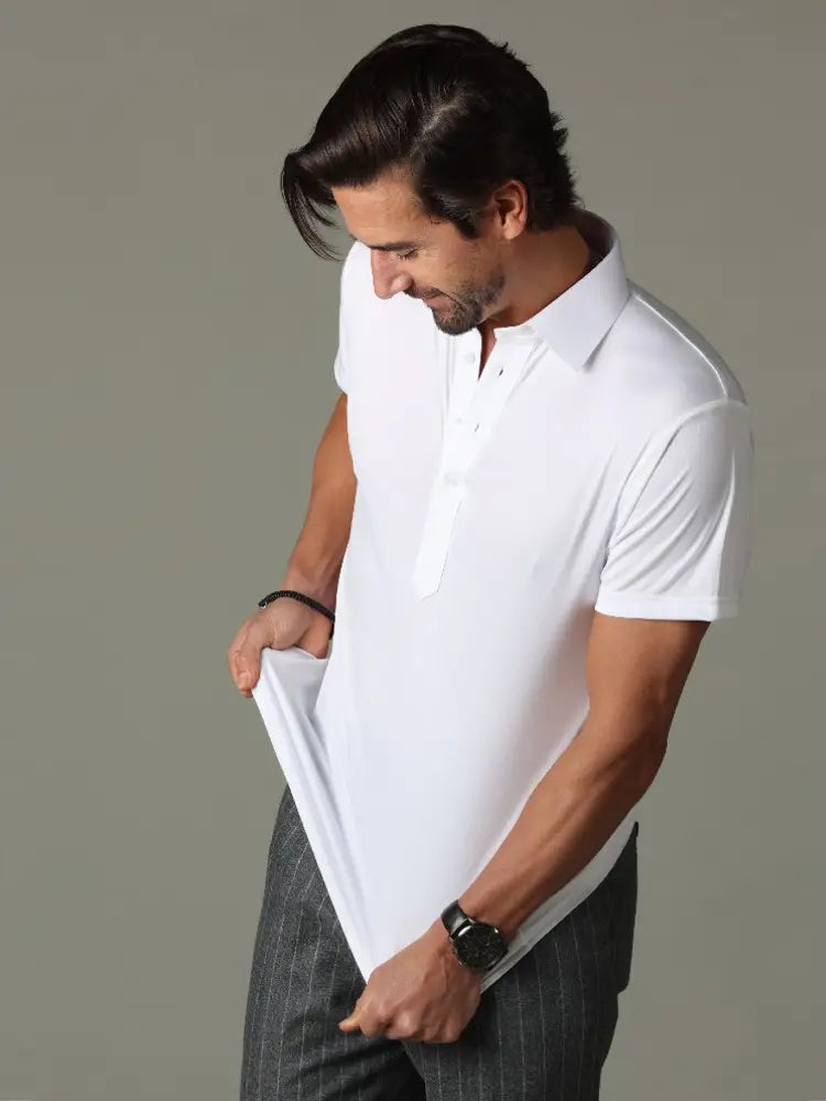 Collars & Co, Collars & Co White Down 4-Way Stretch Short Sleeve Polo, White, Medium-42-TagM