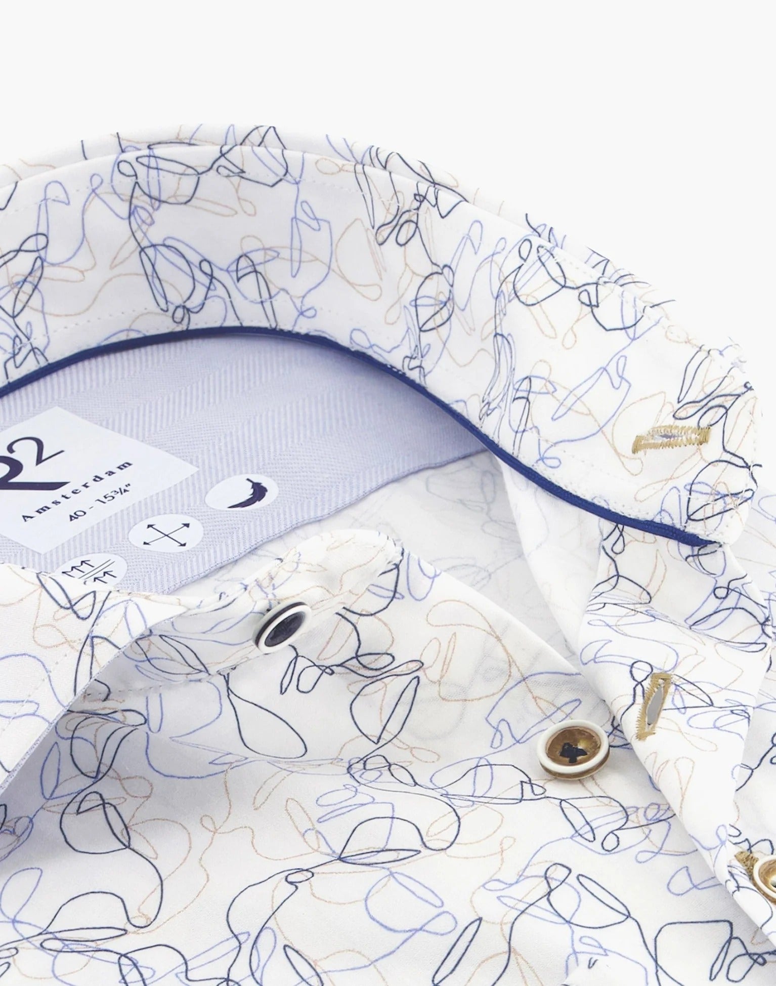 Brand Partner,R2 Amsterdam, R2 Amsterdam White Single line Cup Print Long Sleeve Button Up Shirt, White, Medium-44-Tag41Extra Large-50-Tag44