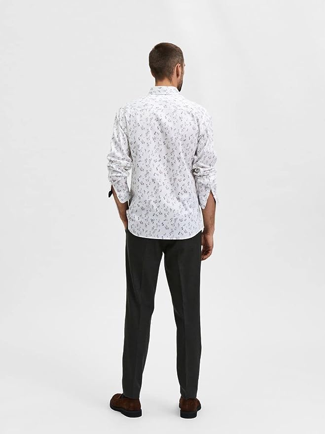 Wholesale,Selected Homme, Selected Homme White Floral Print Long Sleeve Shirt, White, Medium-42-TagM