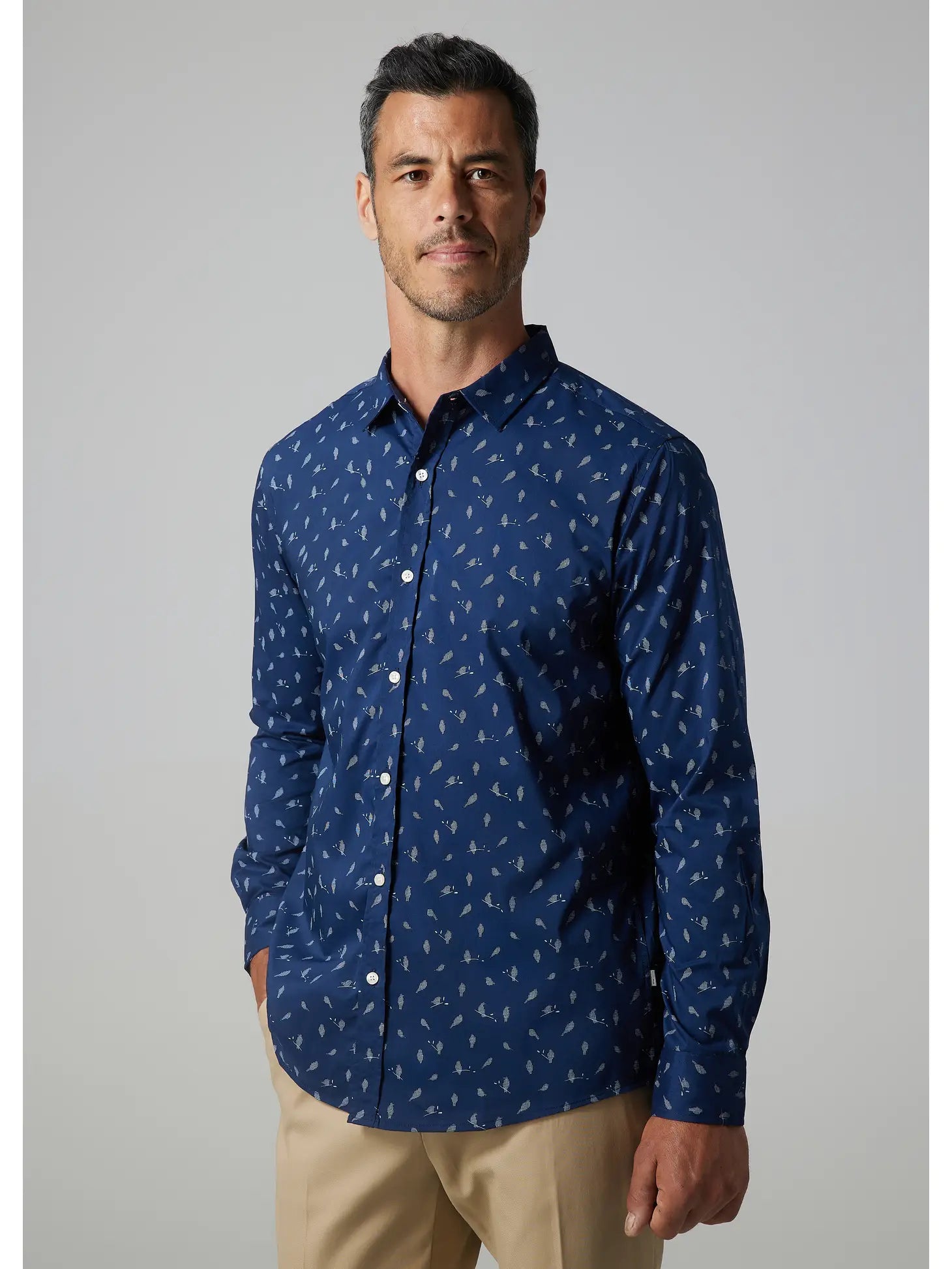 Faire,Julian & Mark, Julian & Mark Navy Blue Bird Print Long Sleeve Button Up Shirt, Blue, Extra Extra Large-55-TagXXL