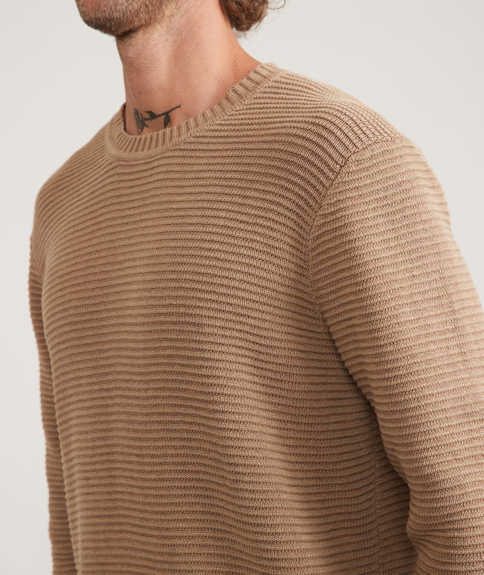 Marine Layer Tan Garment Dye Cotton Crewneck Sweater