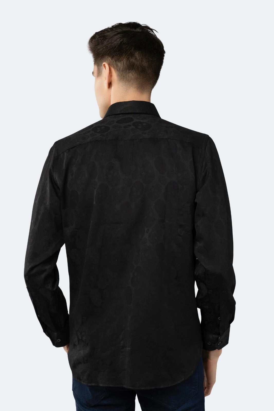 Wholesale,Luchiano Visconti, Luchiano Visconti Black Tonal Skull Print Long Sleeve Shirt, Black, Small-41-TagSMedium-43-TagMLarge-45-TagLExtra Large-48-TagXL