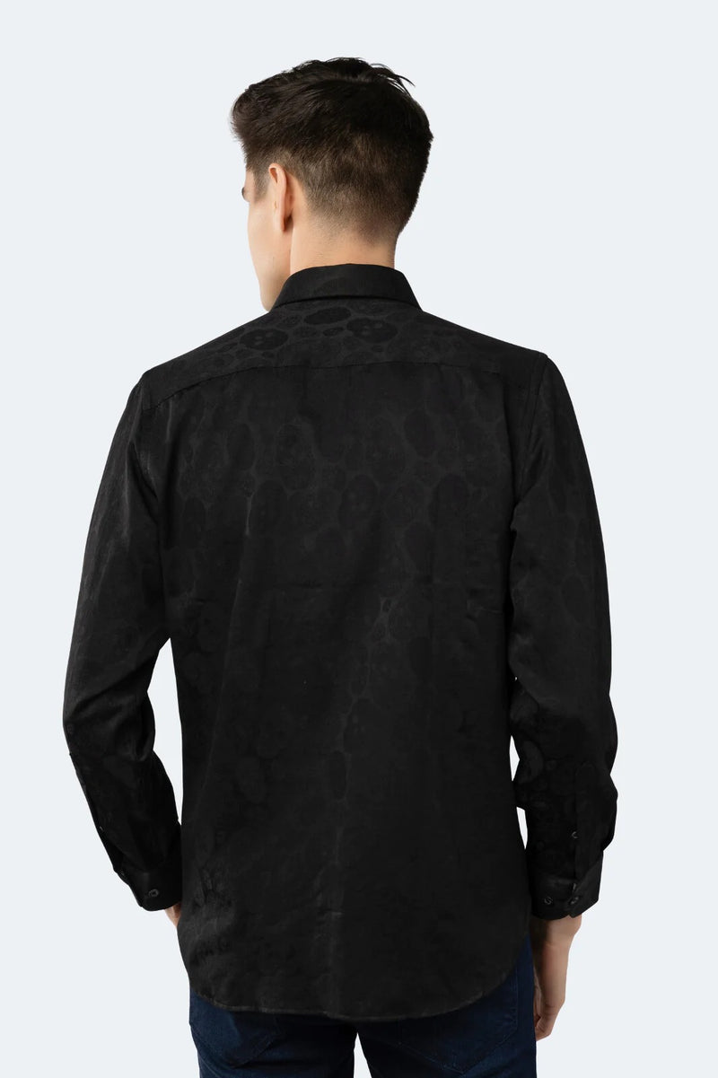 Luchiano Visconti Black Tonal Skull Print Long Sleeve Shirt