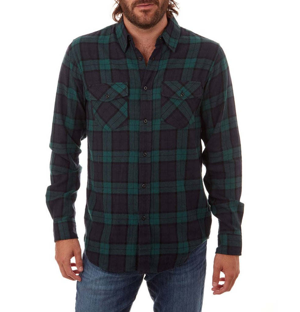 Faire,PX, PX Blue & Green Plaid Flannel Long Sleeve Button Up Shirt, Blue, Small-41-TagM