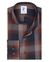 R2 Amsterdam Navy/Rust Checkered Long Sleeve Button Up Cotton Shirt