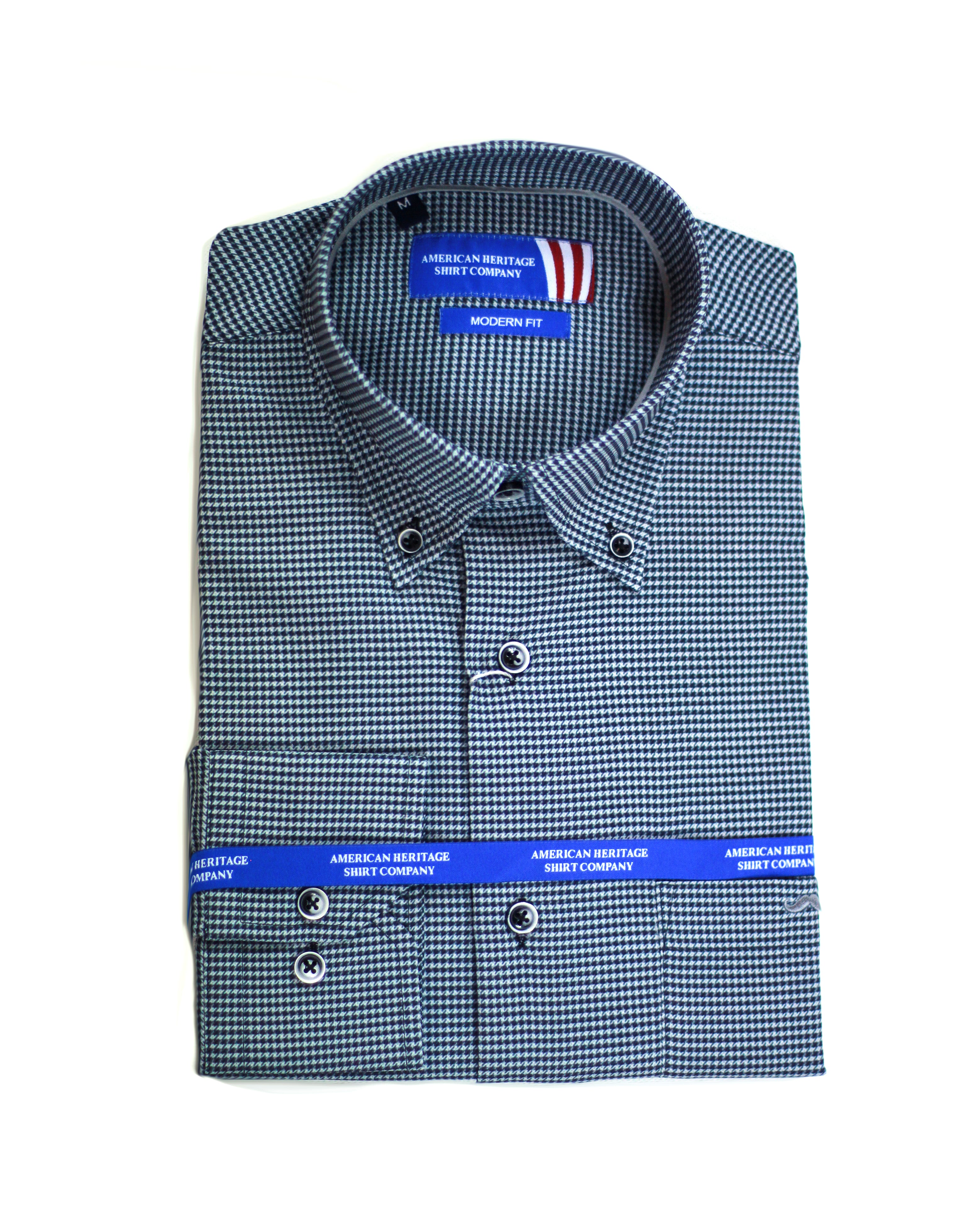 Wholesale,American Heritage, American Heritage Grey Houndstooth Print Performance Stretch Shirt, Grey, Large-46-TagL