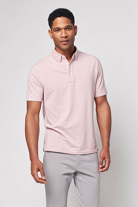 Otrium,Faherty, Faherty Pink Stripe Knit Short Sleeve Movement Polo, Pink, Extra Large-49-TagXXL