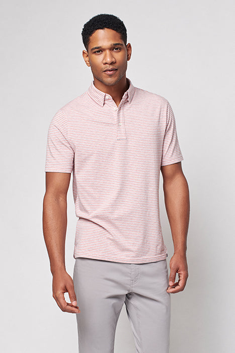 Faherty Pink Stripe Knit Short Sleeve Movement Polo