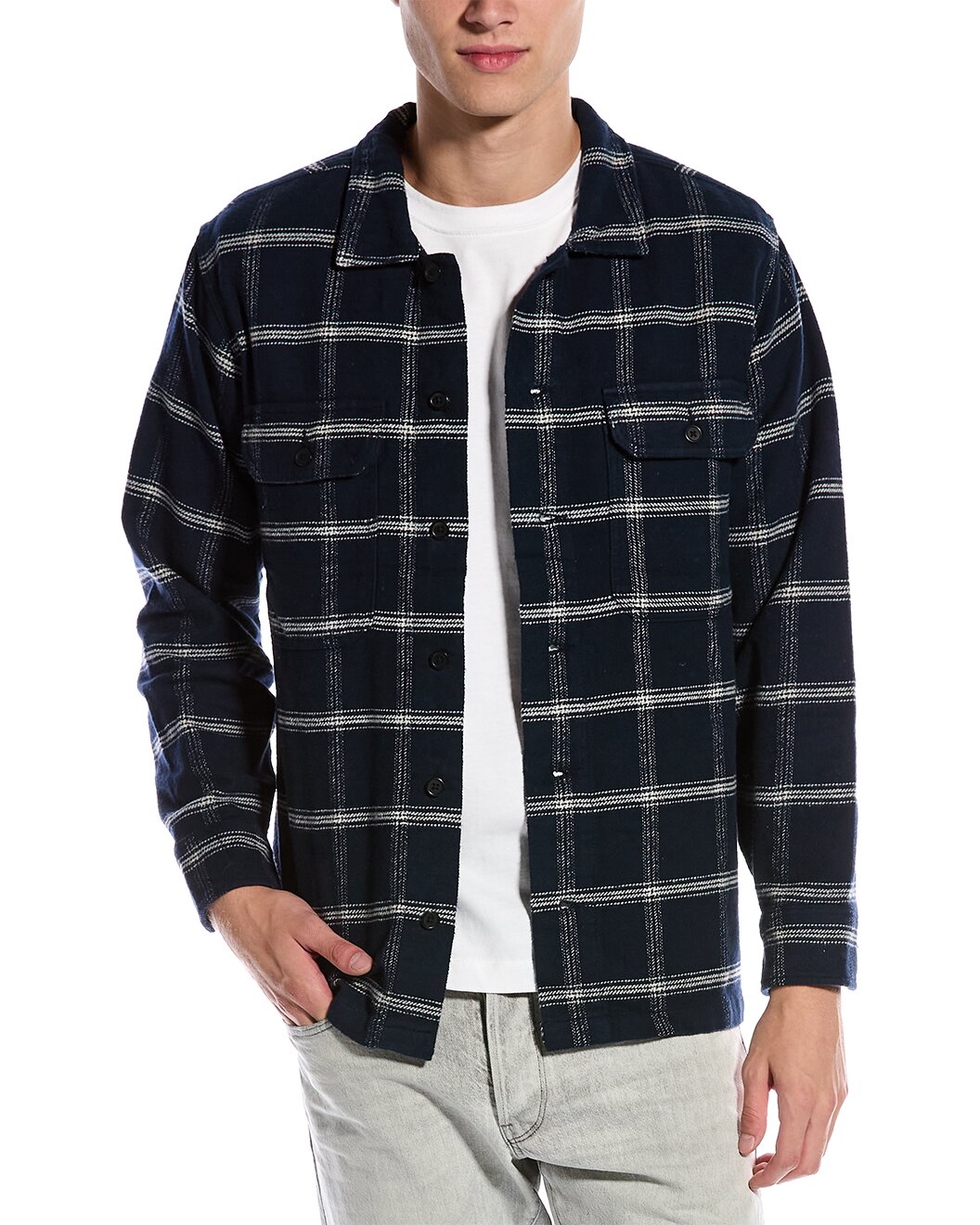 Other,Slate & Stone, Slate & Stone Blue/White Heavy Flannel Shacket, Blue, Large-47-TagL