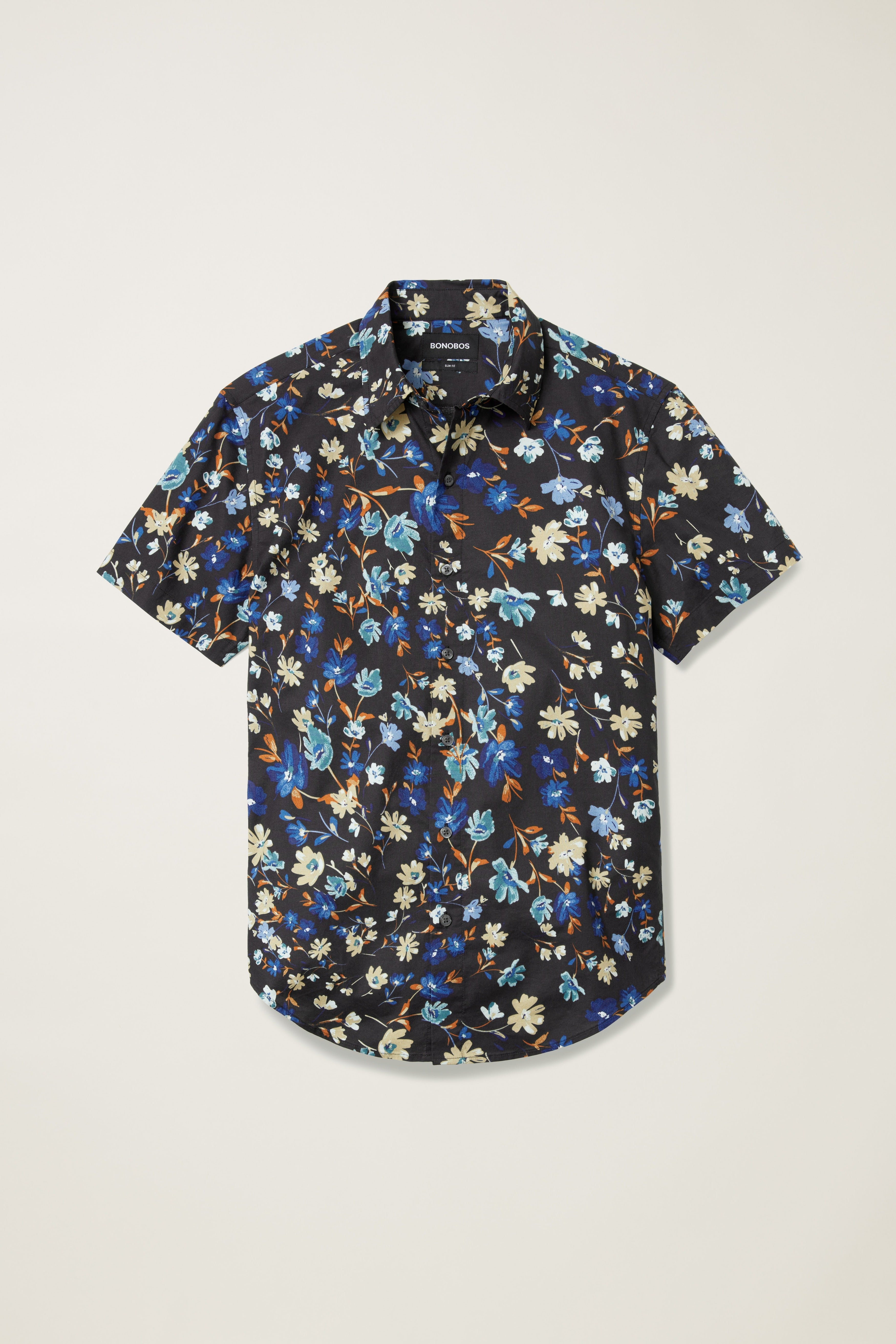 Wholesale,Bonobos, Bonobos Navy Floral Print Stretch Short Sleeve Button Up Shirt, Blue, Small-39-TagS