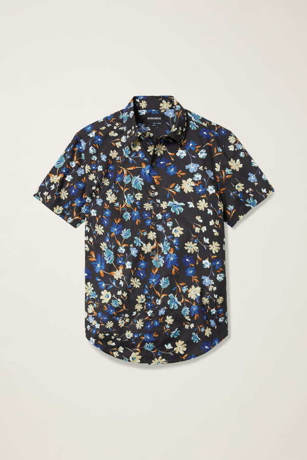 Bonobos Navy Floral Print Stretch Short Sleeve Button Up Shirt