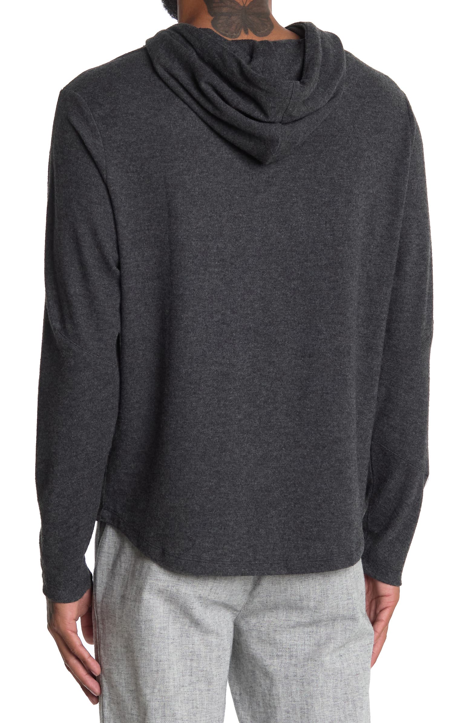 NORDSTROM RACK, PTO Dark Grey Heather Curved Hem Hoodie, Grey, Medium-43-TagM