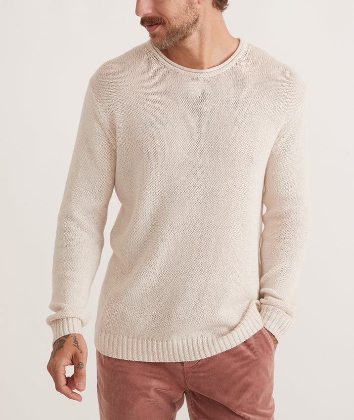 Wholesale,Marine Layer, Marine Layer Oatmeal Sterling Cotton/Linen Roll Neck Sweater, Cream, Large-46-TagL
