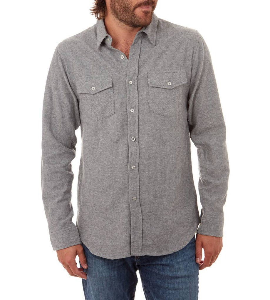 Faire,PX, PX Grey Flannel Herringbone Long Sleeve Button Up Shirt, Grey, Medium-42-TagM