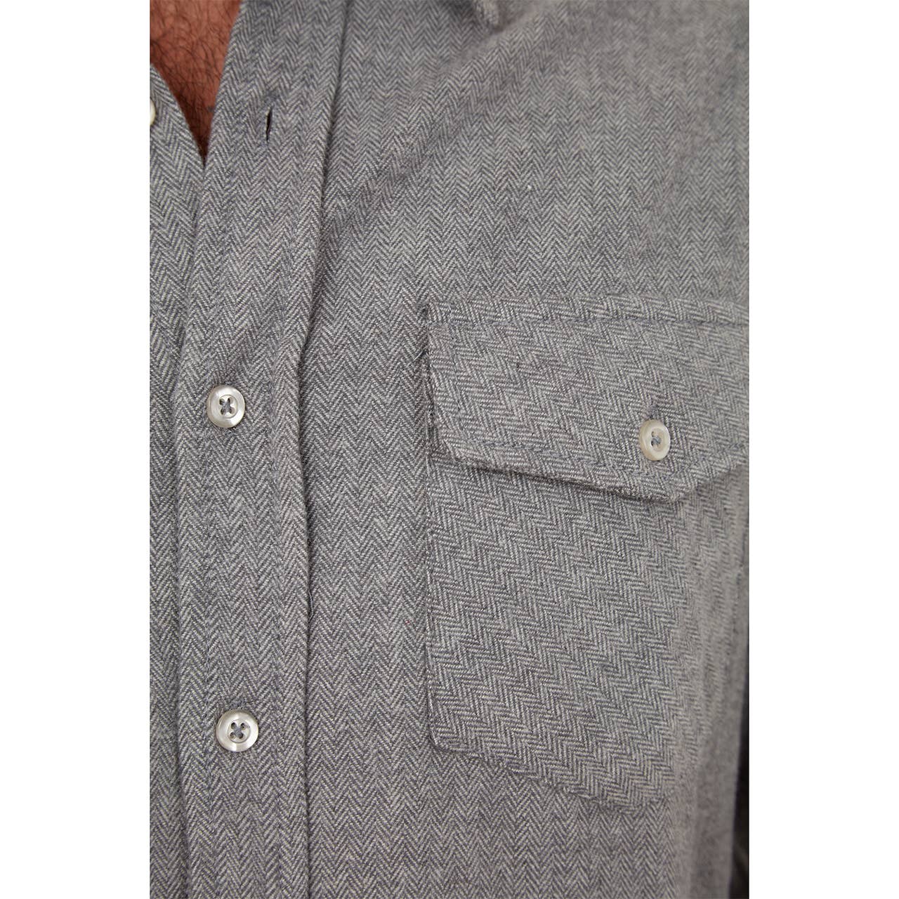 Faire,PX, PX Grey Flannel Herringbone Long Sleeve Button Up Shirt, Grey, Large-45-TagL